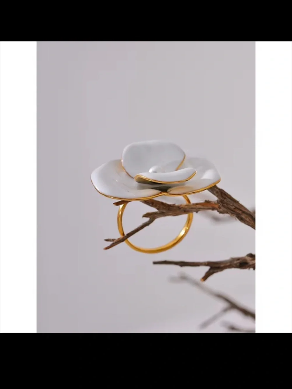 White Floral Pearl Ring with Gold Trim - Women Jewelry